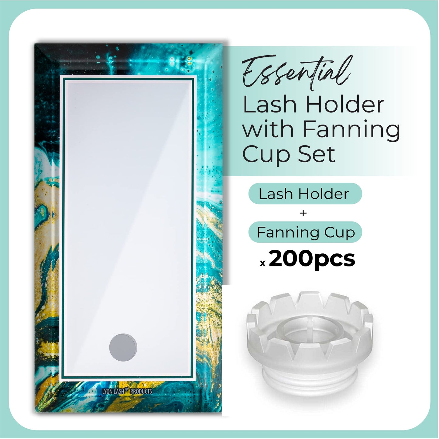 Lyon Lash Glass Lash Tile & 200pcs lash fan cups for Eyelash Extensions | Reusable Lashes Palette 3.2"x6.3"x0.4" for Classic & Volume Lashing |