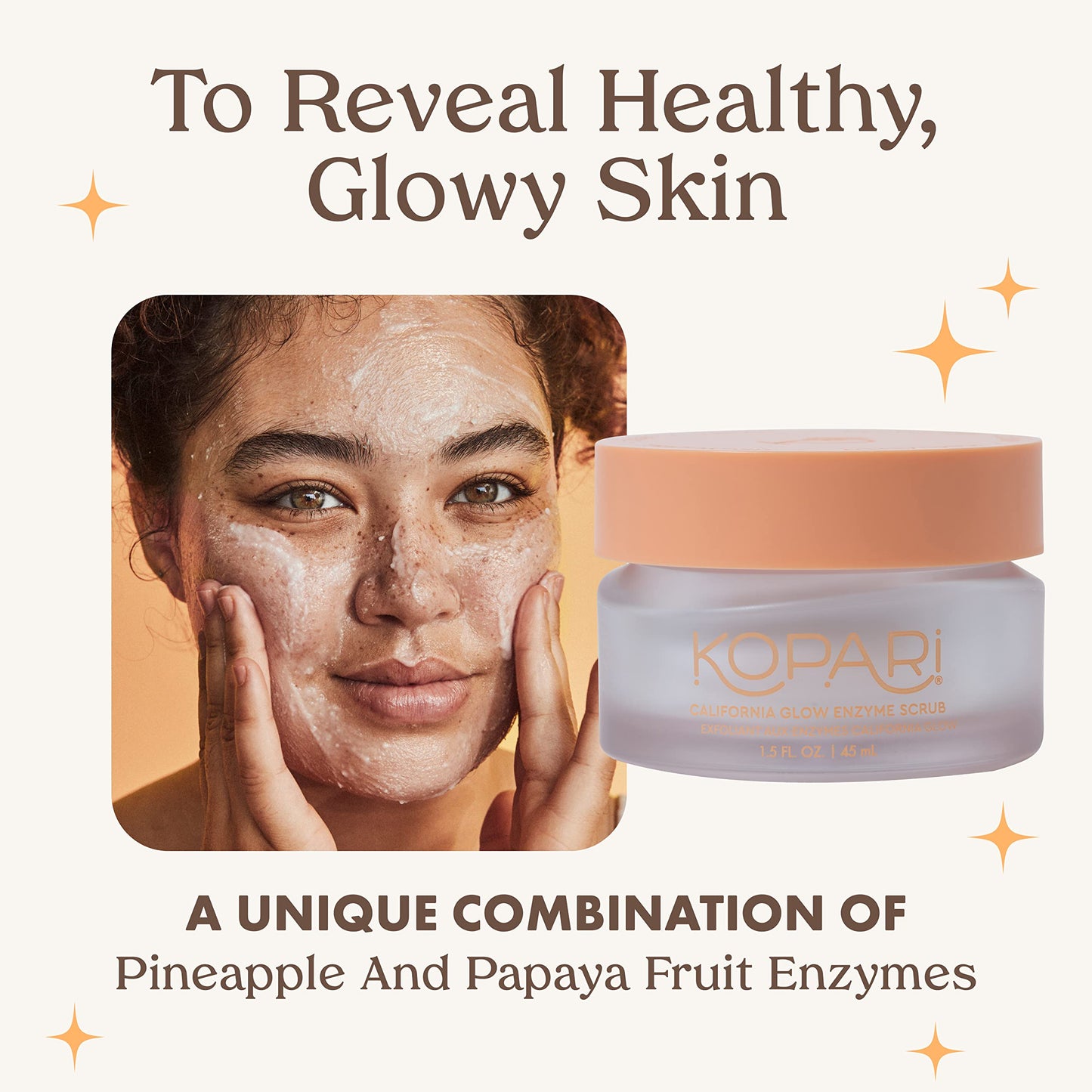 Kopari California Glow Enzyme Exfoliating Face Scrub, Clarifying & Brightening Skin Exfoliation Facial Scrub, Supports Anti-Aging, 100% Organic
