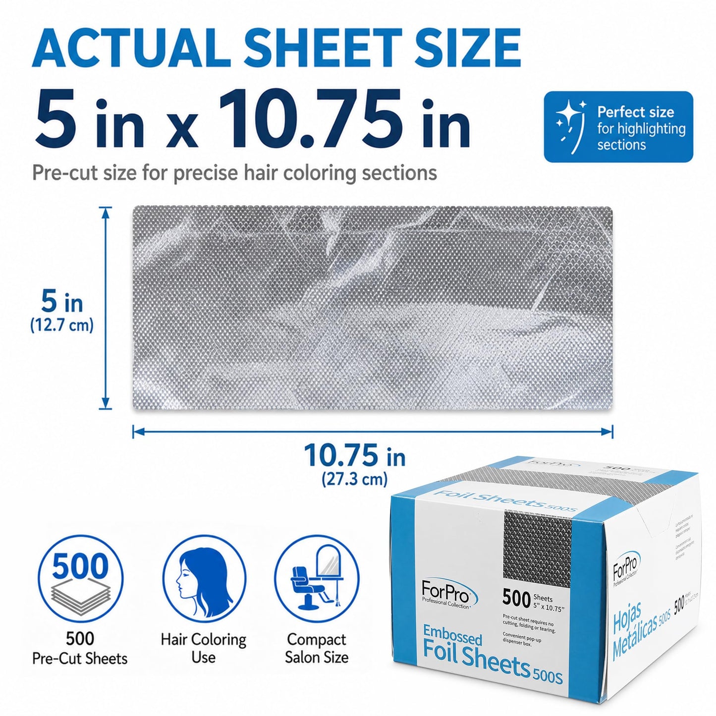 ForPro Professional Embossed Pop-Up Hair Foil Sheets for Salon Hair Color & Highlights, Pre-Cut Aluminum Foils, Non-Slip Embossed Texture, 5" W x