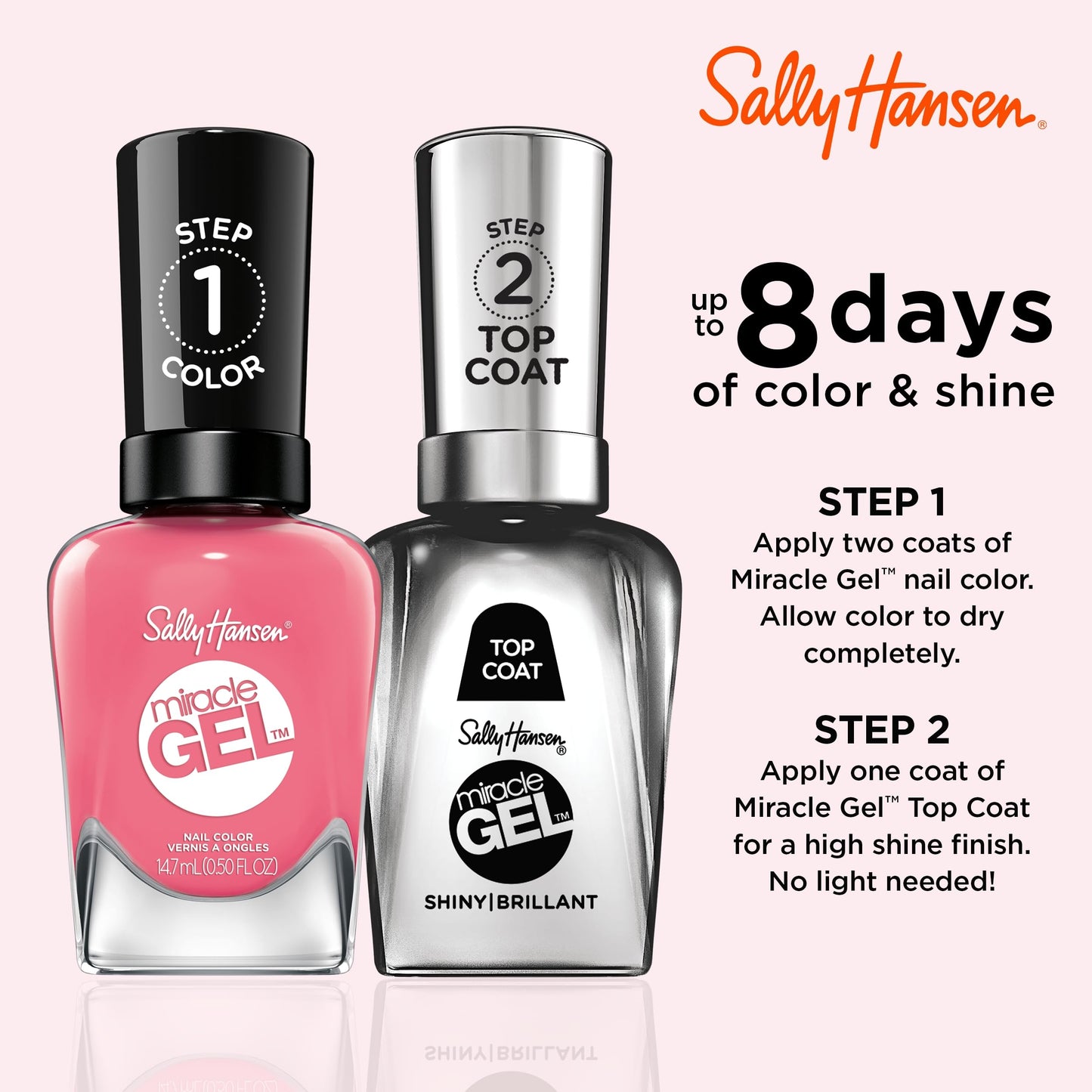 Sally Hansen Miracle Gel™, Rain-Glow, Long Lasting, Gel-Like Formula, No UV Lamp Needed, Pink Nail Polish
