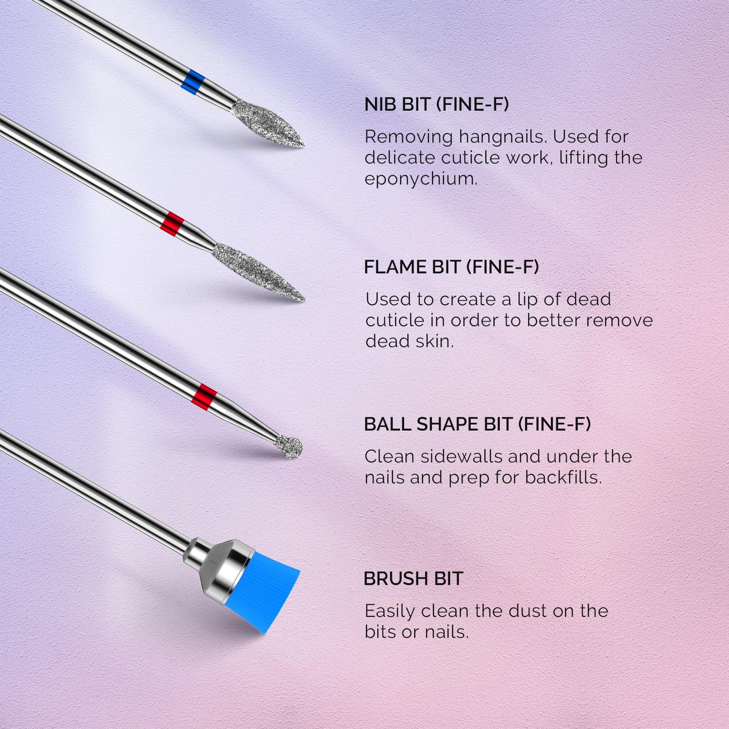 MelodySusie Nail Drill Bits Set, 7pcs Tungsten Carbide Diamond Nail Drill Bits for Acrylic Nails Poly Gel Cuticle Remove, 3/32'' Professional Nail