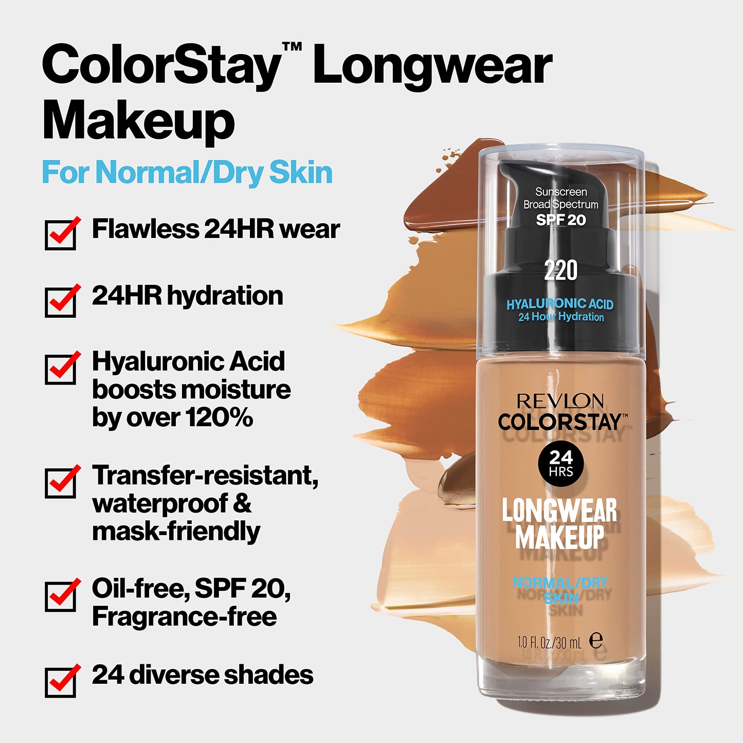 Revlon Liquid Foundation, ColorStay Face Makeup for Normal & Dry Skin, SPF 20, Longwear Medium-Full Coverage with Natural Finish, Oil Free, 130