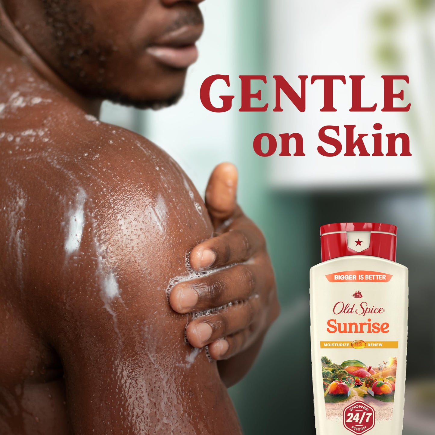 Old Spice Cleansing Body Wash for Men, 24/7 Shower Fresh with Lasting Scent, Moisturize & Renew, Gentle on Skin, Vitamin B3, Sunrise with Peach +