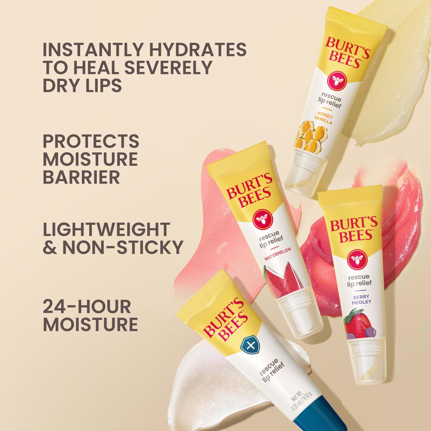 Burt's Bees Rescue Lip Relief, Honey Vanilla, Hydrating Lip Balm for Dry Cracked Lips, with Responsbily Sourced Beeswax and Shea Butter, 100 Percent Beauty & Personal Care Burt's Bees