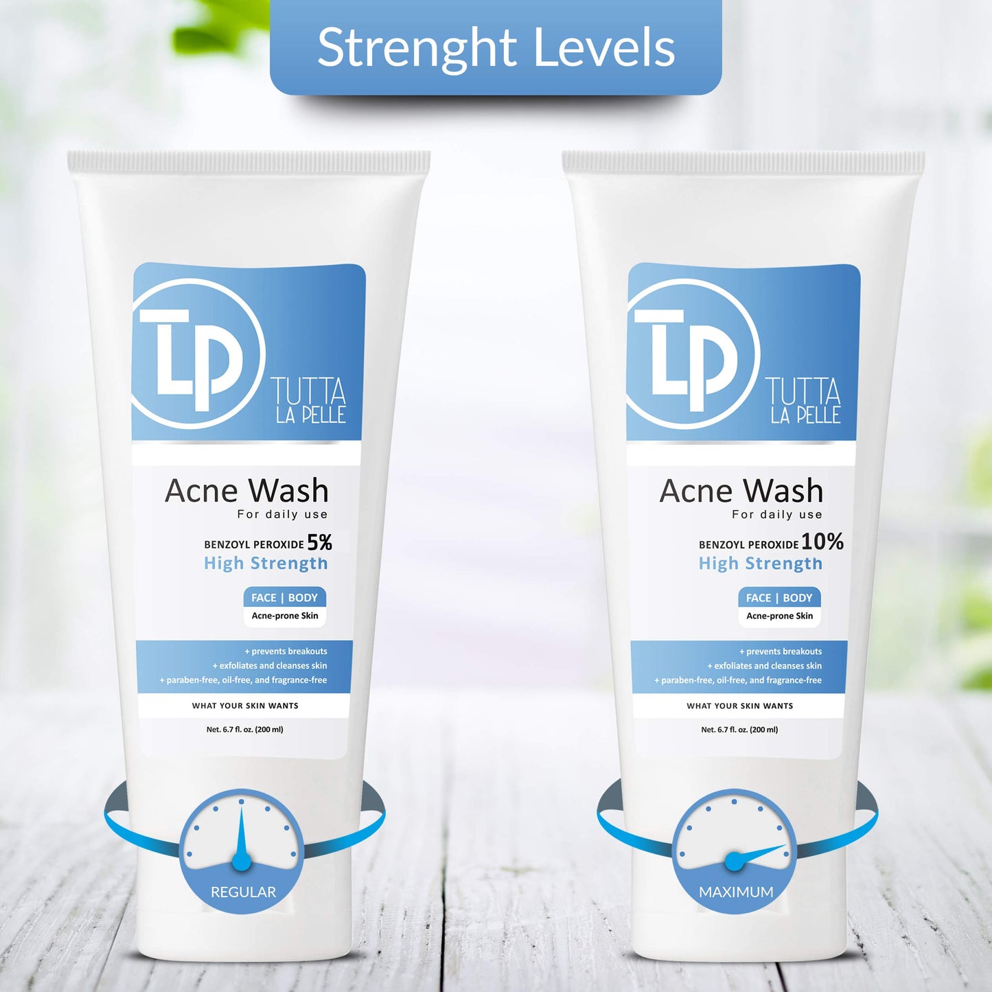 Tutta La Pelle Benzoyl Peroxide Body Wash 10% - Acne Face Wash & Acne Body Wash - Butt Acne Treatment & Back Acne Treatment - Highest Grade Medical