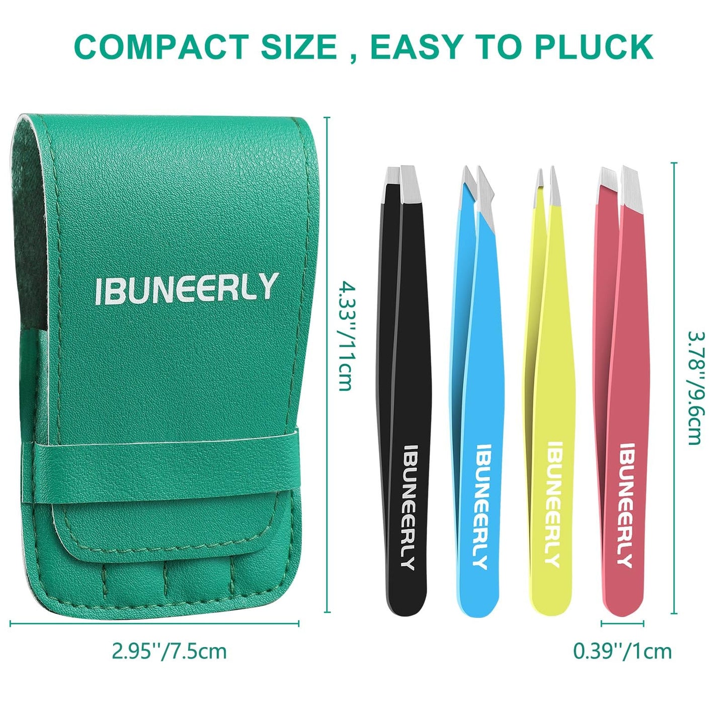 iBuneerly Eyebrows Tweezers Set, 4Pcs Stainless Steel Tweezers for Women with Travel Case, Great Precision for Ingrown Hair, Facial Hair and Splinter