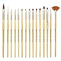 Beaute Galleria 15 Pieces Nail Art Brush Set for Detailing, Striping, Blending, One-Stroke Nail Art with Gel Brushes, Painting Brushes, 3D Brush