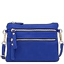 FashionPuzzle Multi Zipper Pocket Small Wristlet Crossbody Bag (Royal Blue)