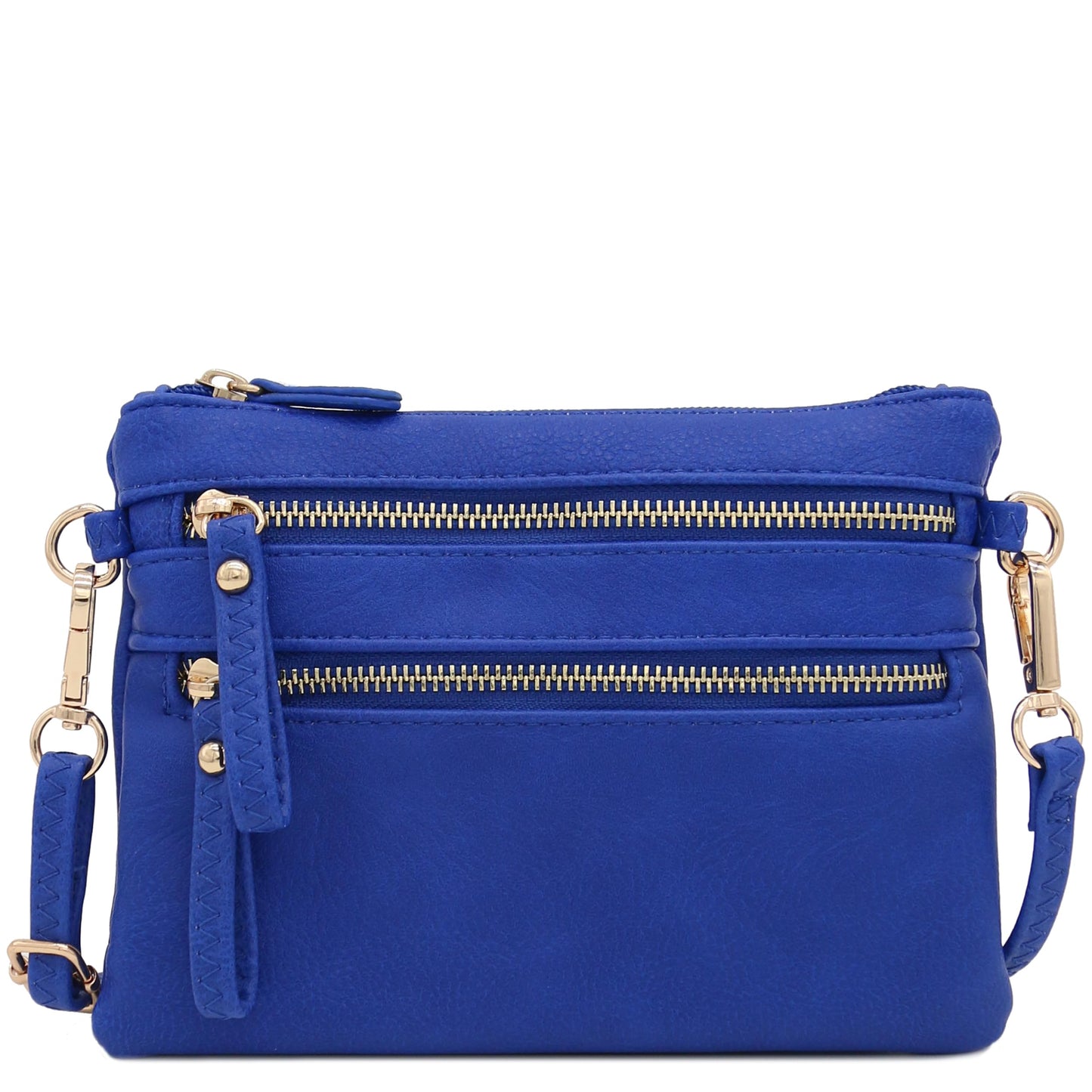 FashionPuzzle Multi Zipper Pocket Small Wristlet Crossbody Bag (Royal Blue)