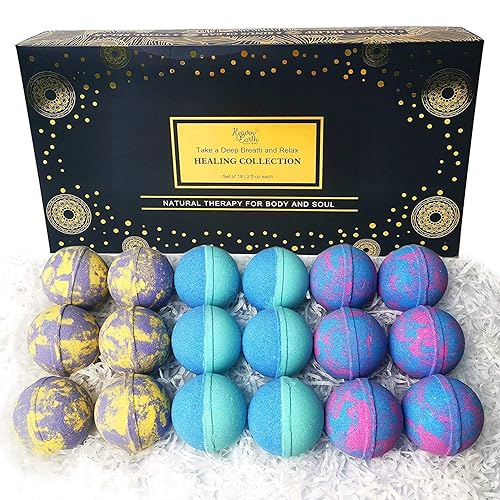 Aromatherapy Bath Bomb Set for Women & Men! Healing Essential Oil Bath Bombs Gift Box with 18 Large Natural Moisturizing Bath Fizzies Bulk Wrapped…