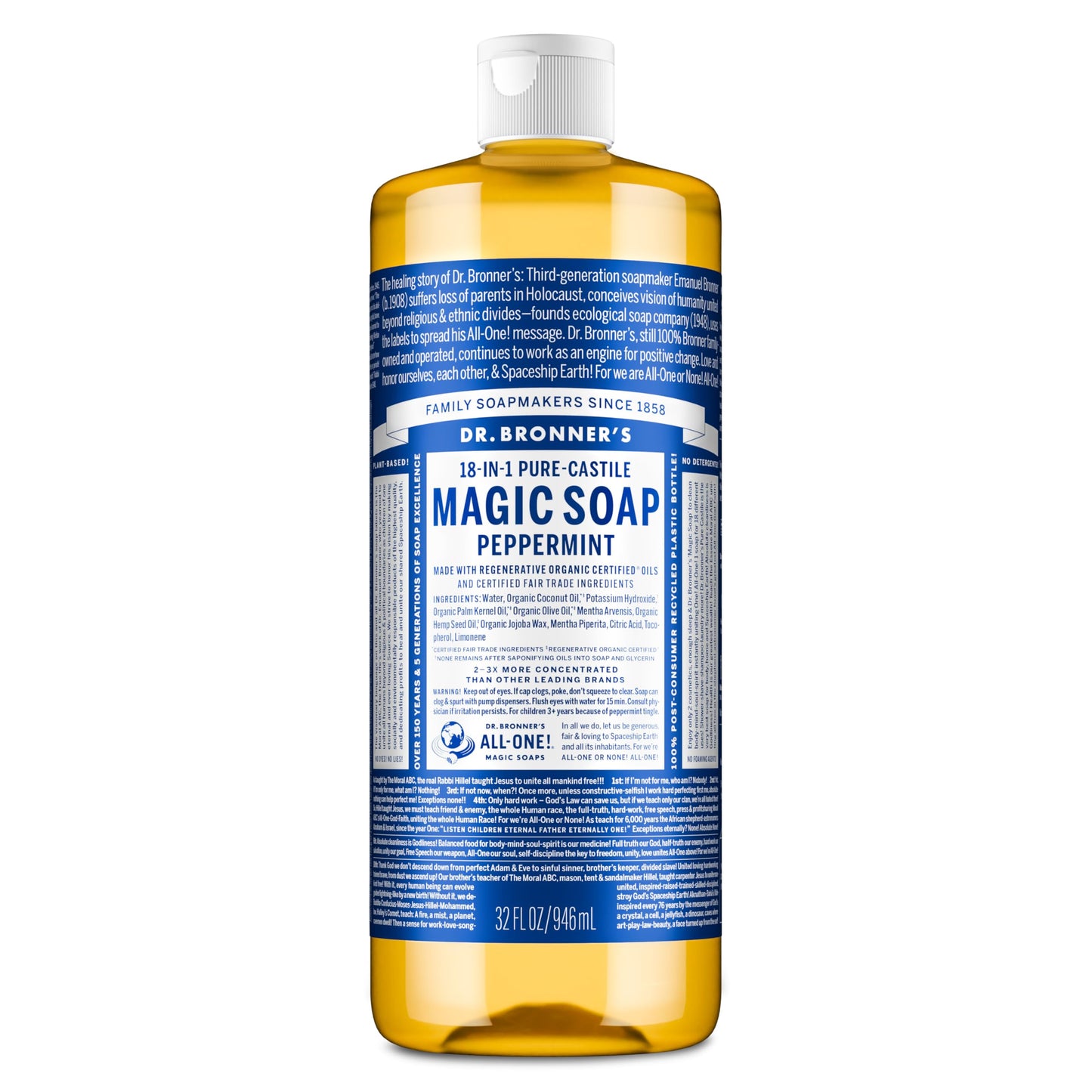 Dr. Bronner's Pure-Castile Magic Liquid Soap - Made with Regenerative Organic Certified Oils- 18-in-1 Uses for Face, Body, Hand, Hair, Laundry & More
