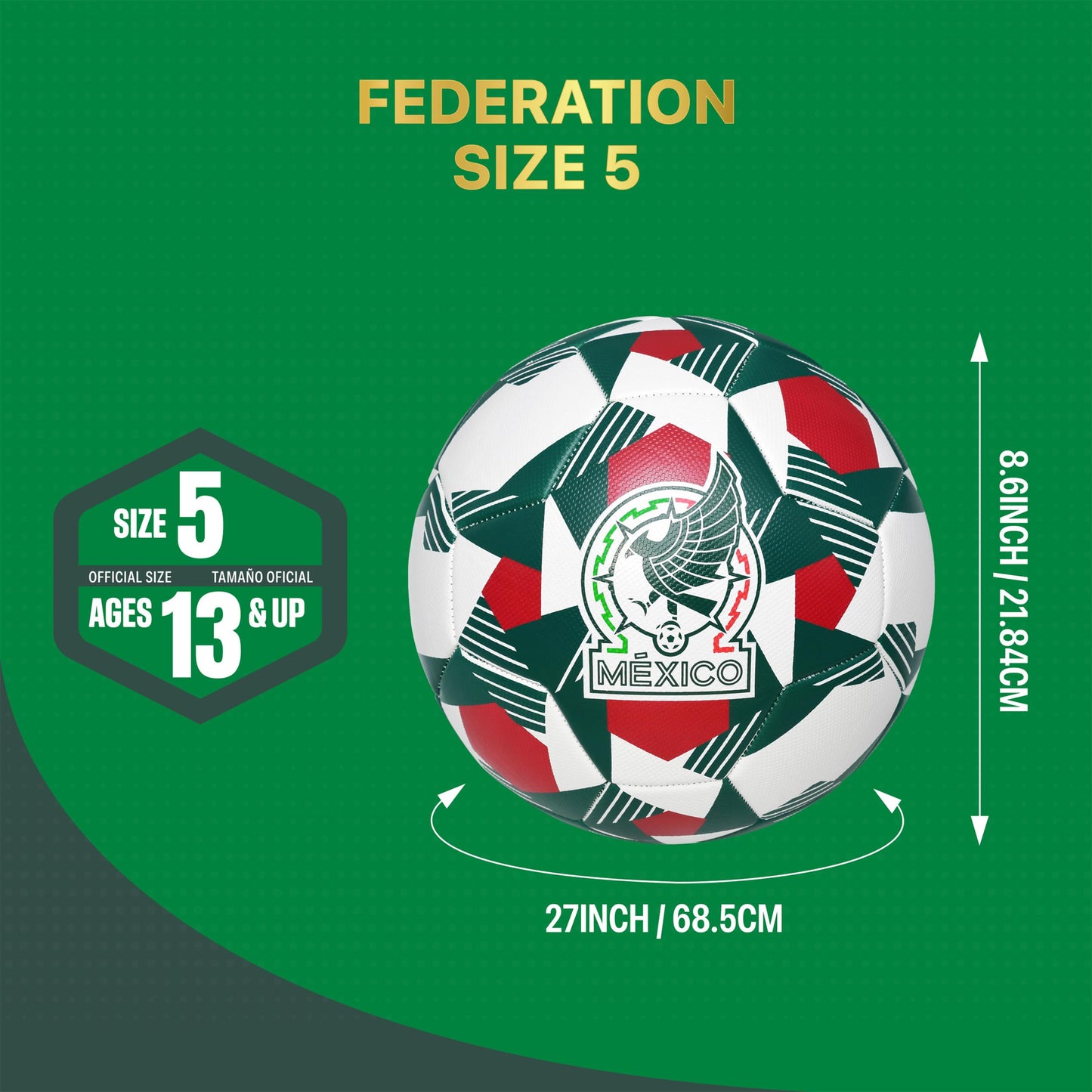 Icon Sports Official Mexico Soccer Ball - FMF144BL White Size 5