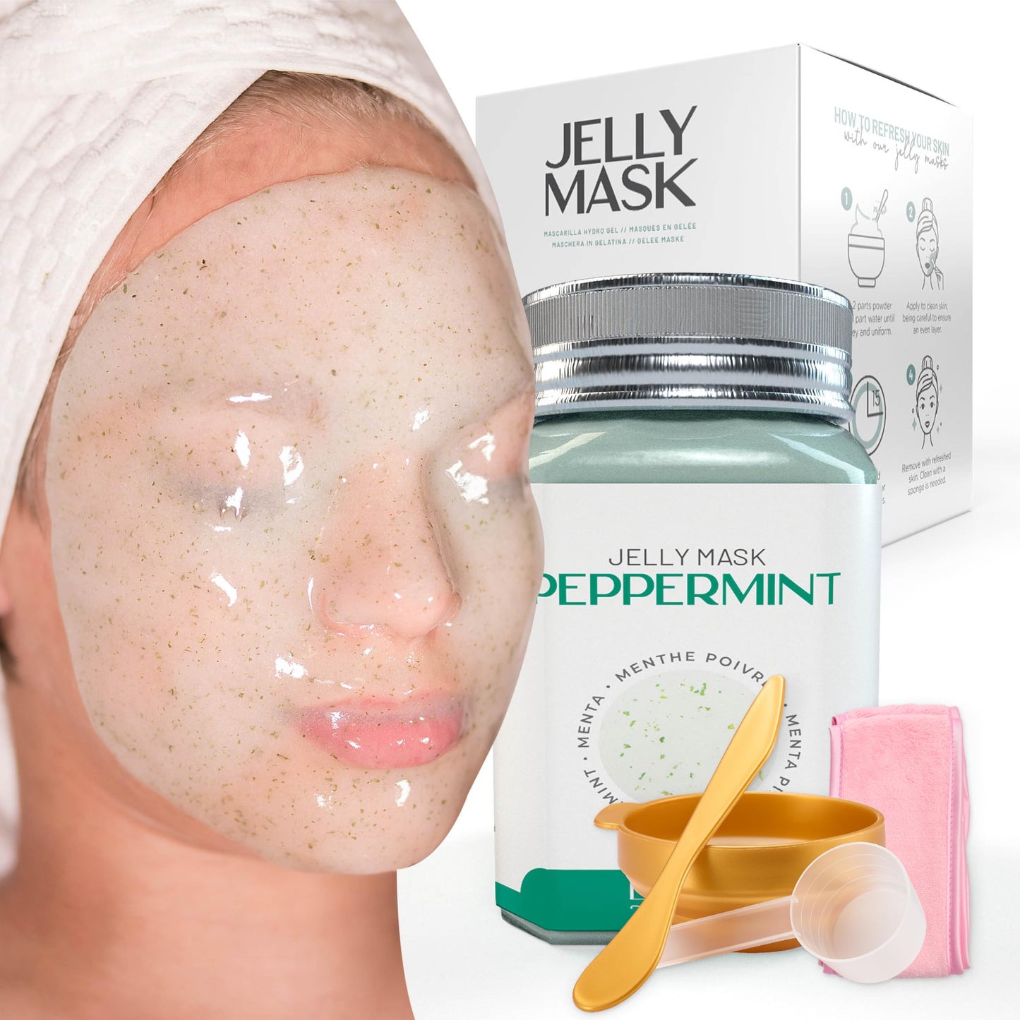 BRÜUN Peel-Off Peppermint Jelly Mask for Face Care - A 23 fl oz Rubber Mask Jar for 30 to 35 Treatments - A Skin Care Moisturizing Gel Mask of Spa Set