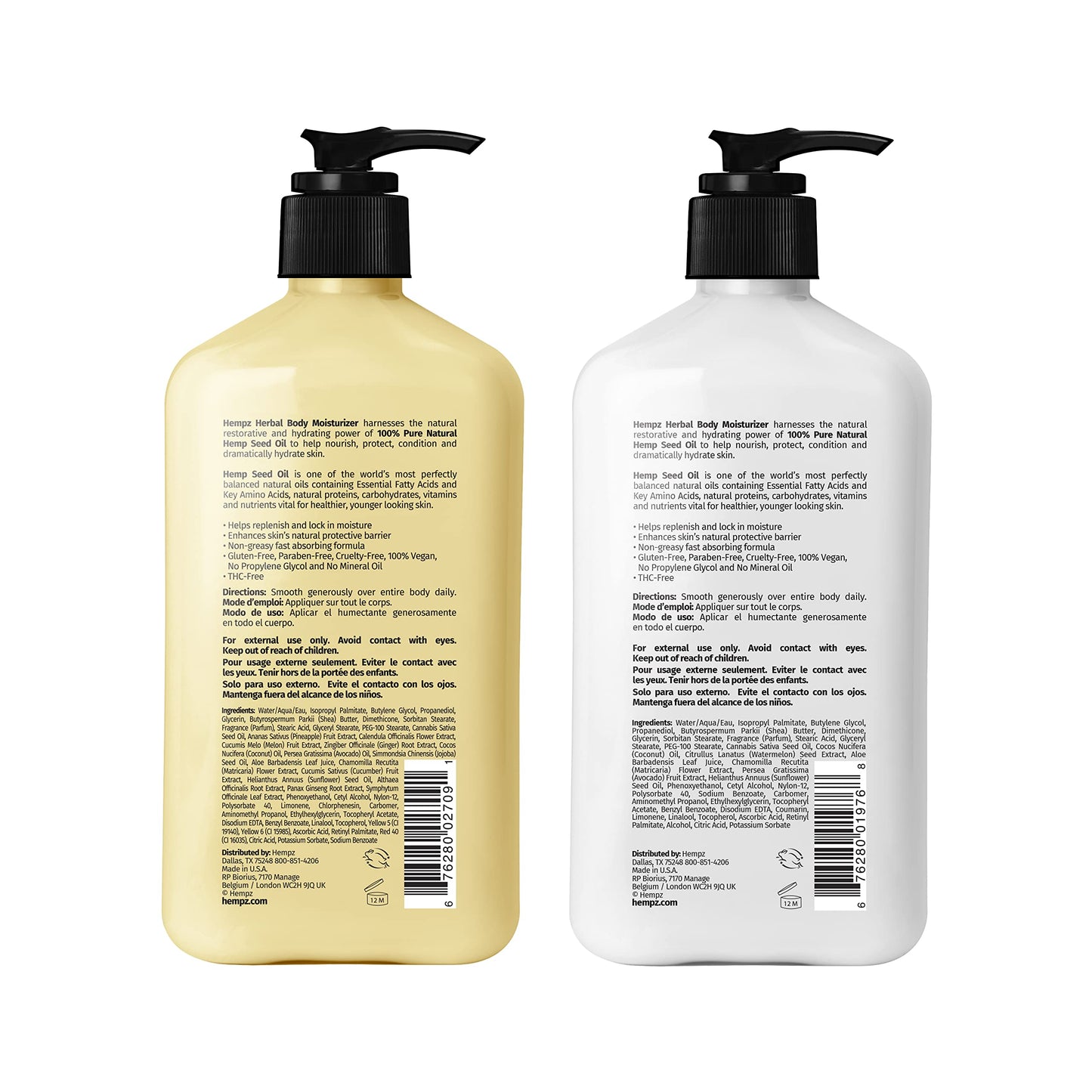 Hempz Body Lotion - Sweet Pineapple & Honey Melon + Coconut & Watermelon Daily Moisturizing Cream, Shea Butter, Aloe - Skin Care Products, Hemp Seed