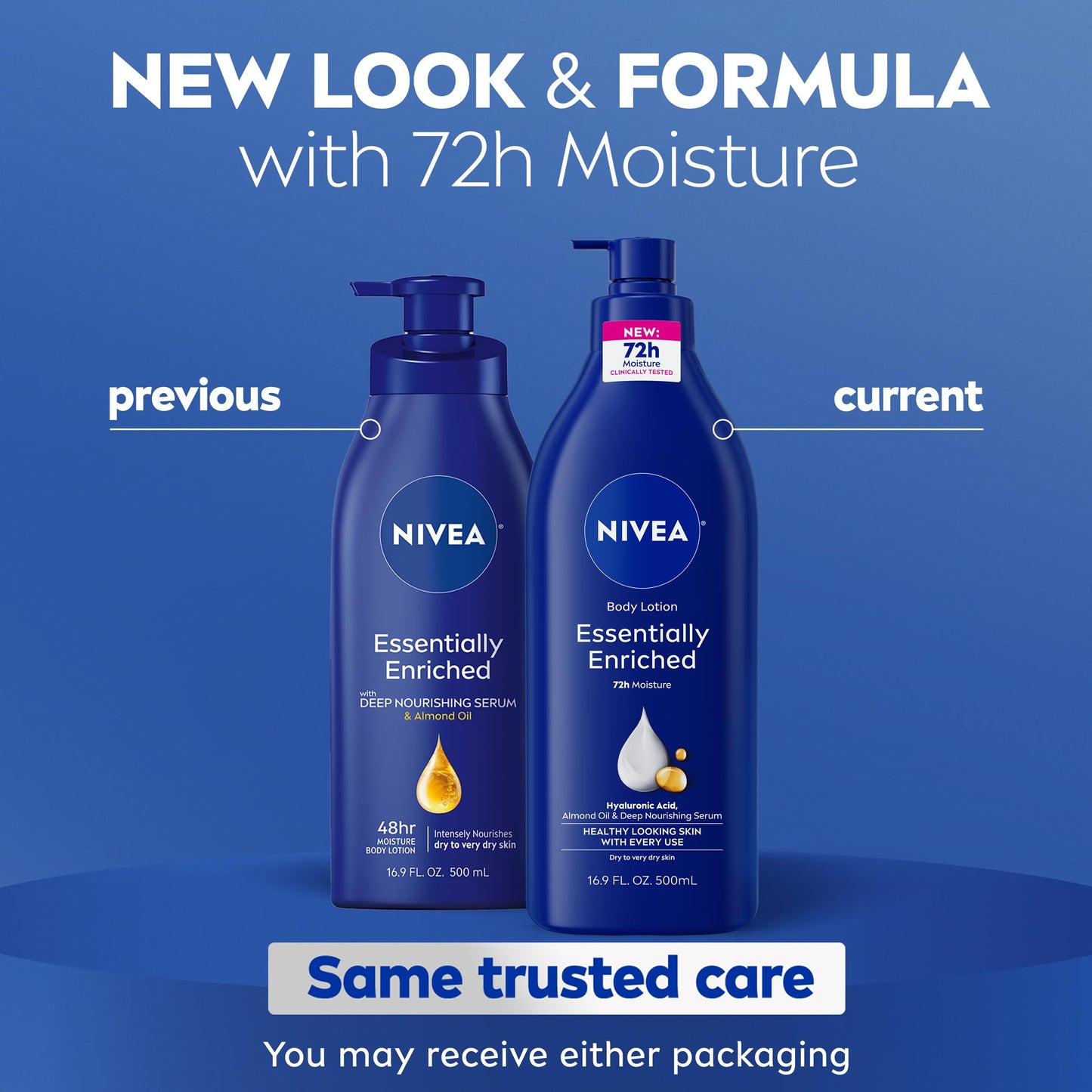 NIVEA Essentially Enriched Body Lotion for Very Dry Skin with Hyaluronic Acid, Almond Oil and Deep Nourishing Serum, 72-Hour Body Moisturizer, 16.9 Fl