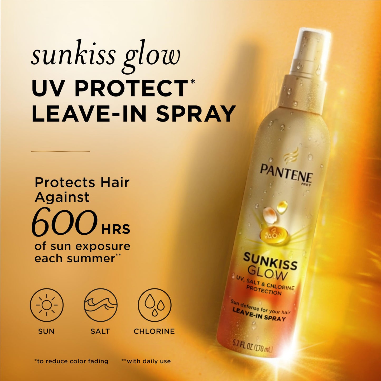 Pantene Sunkiss Glow Multitasking Spray, UV Hair Protection, Repairs Damage, Leave-In Conditioning Treatment, 5.7 oz Beauty and Personal Care Pantene