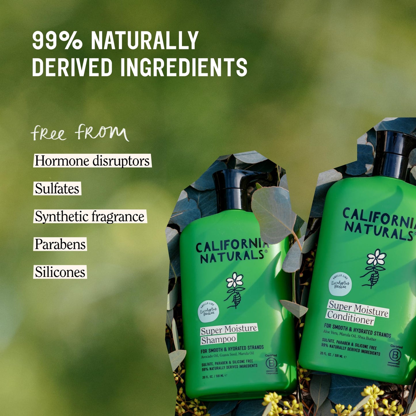 California Naturals Eucalyptus Breeze Super Moisture Shampoo and Conditioner Set for Dry Damaged Hair, Hydrating, Scalp & Hair Care, Natural, Vegan