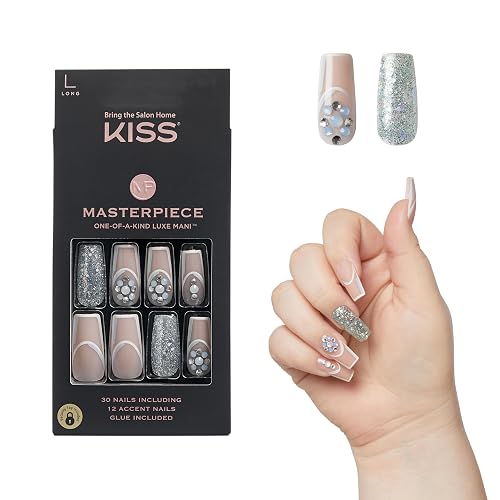 KISS Masterpiece One-Of-A-Kind Luxe Manicure - Long, Square - Members Only, Waterproof, Durable, Flexible, No Damage, Trendy & Intricate Nail Art From Beauty & Personal Care KISS