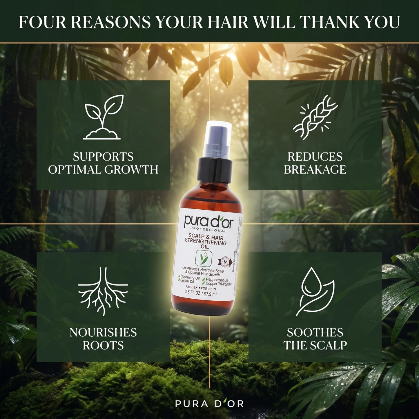 PURA D'OR Scalp & Hair Strengthening Oil Supports Optimal Growth, Reduce Breakage, Nourish Roots for Healthier, Fuller, Thicker Hair - Rosemary Beauty and Personal Care PURA D'OR