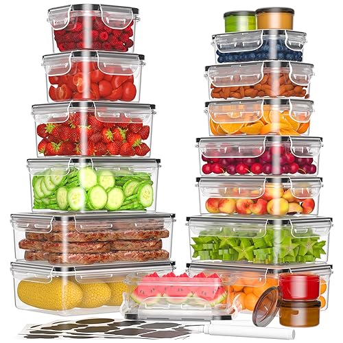 KEMETHY 36-Piece Food Storage Containers with Lids(18 Container & 18 Lid), Plastic Food Containers for Pantry & Kitchen Storage and Organization…
