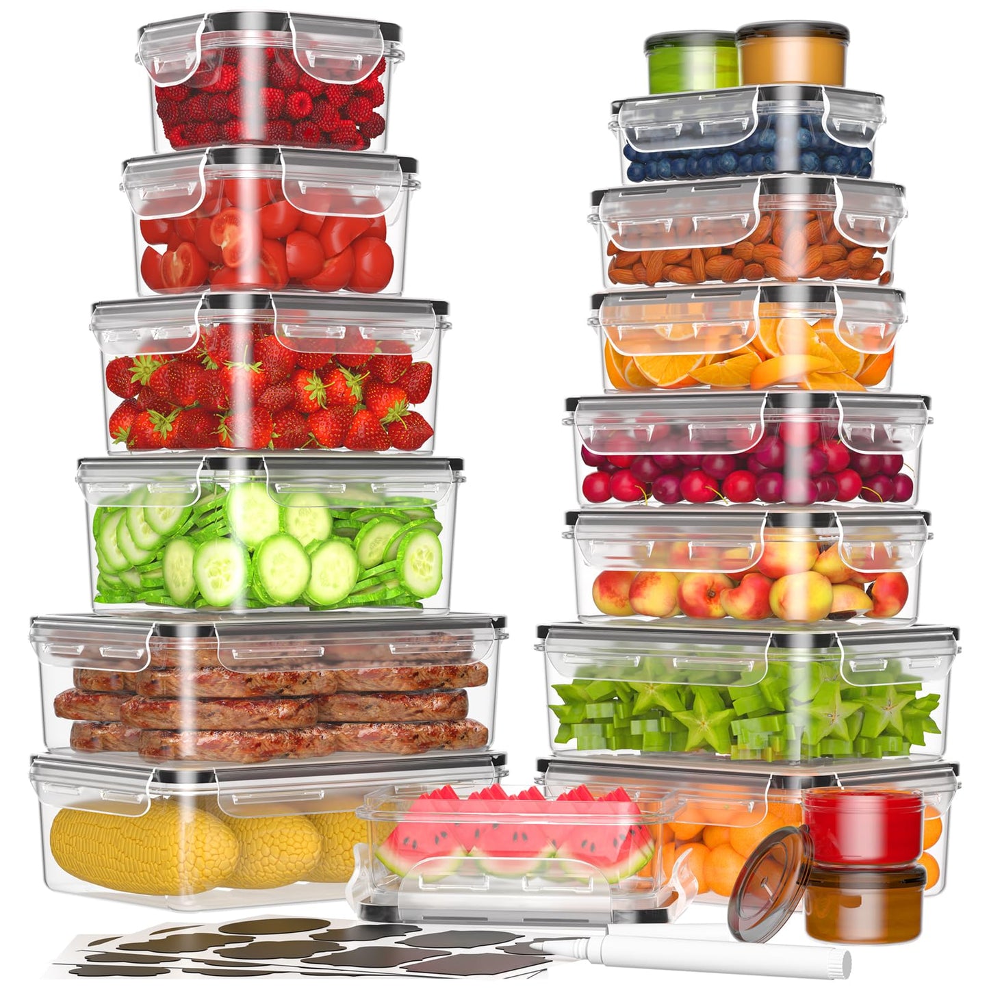 KEMETHY 36-Piece Food Storage Containers with Lids(18 Container & 18 Lid), Plastic Food Containers for Pantry & Kitchen Storage and Organization…