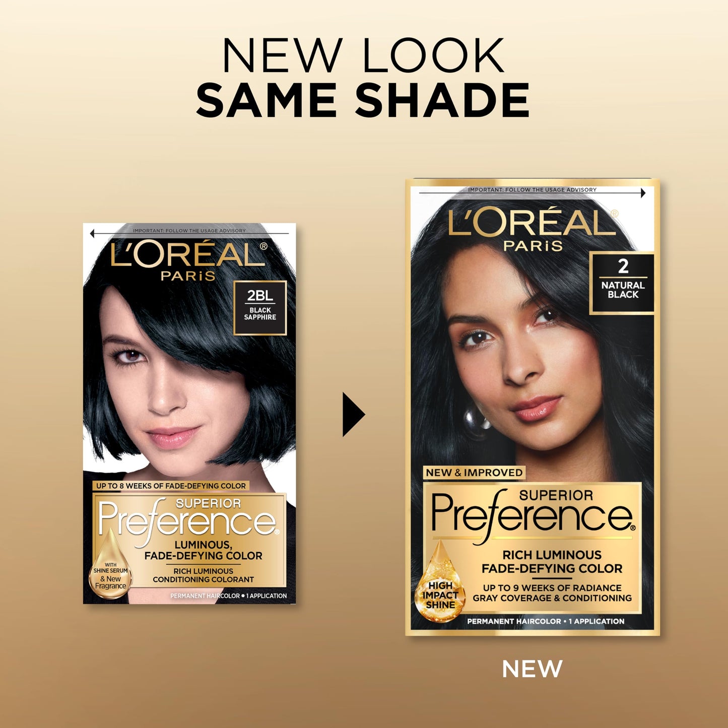L'Oreal Paris Superior Preference Luminous Fade-Defying Permanent Hair Color, Hair Dye For Up to 9 Weeks of Radiance, Natural Black 2, 1 Hair Dye Kit
