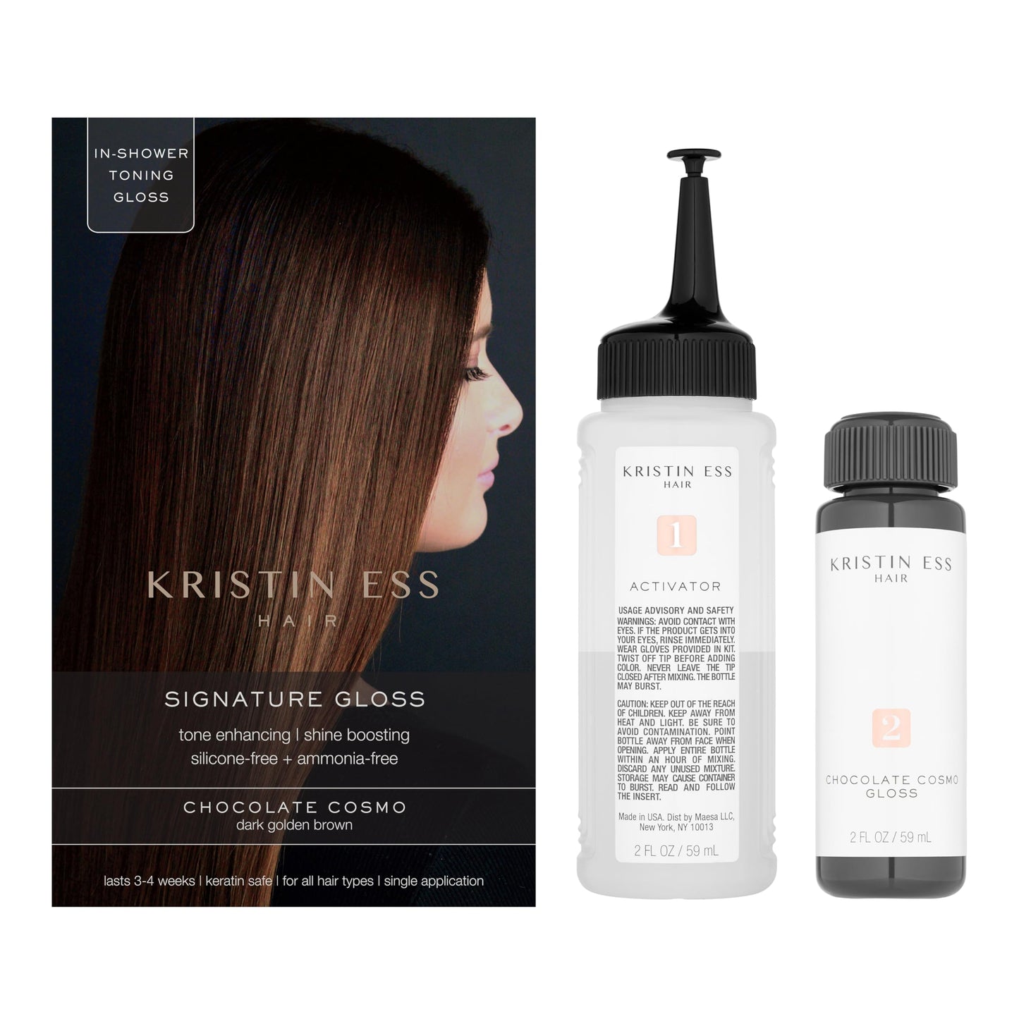 Kristin Ess Hair Gloss in Chocolate Cosmo Dark Golden Brown - 4 Wk Semi Permanent Hair Color for Women - Chocolate Brown Color Depositing Conditioner