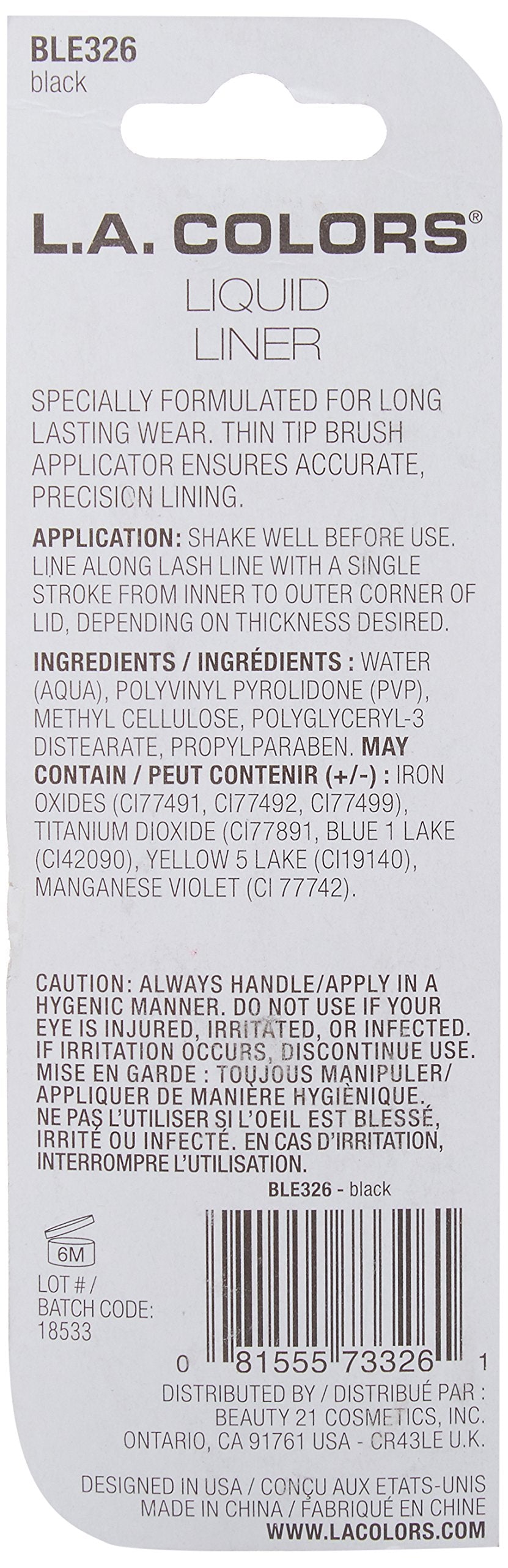 L.A. COLORS Thin Tip Liquid Liner (carded), Black CBLE326