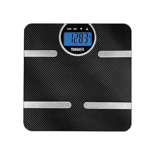 Thinner by Conair Scale for Body Weight, Digital Bathroom Scale with Body Fat, Muscle and BMI in Black