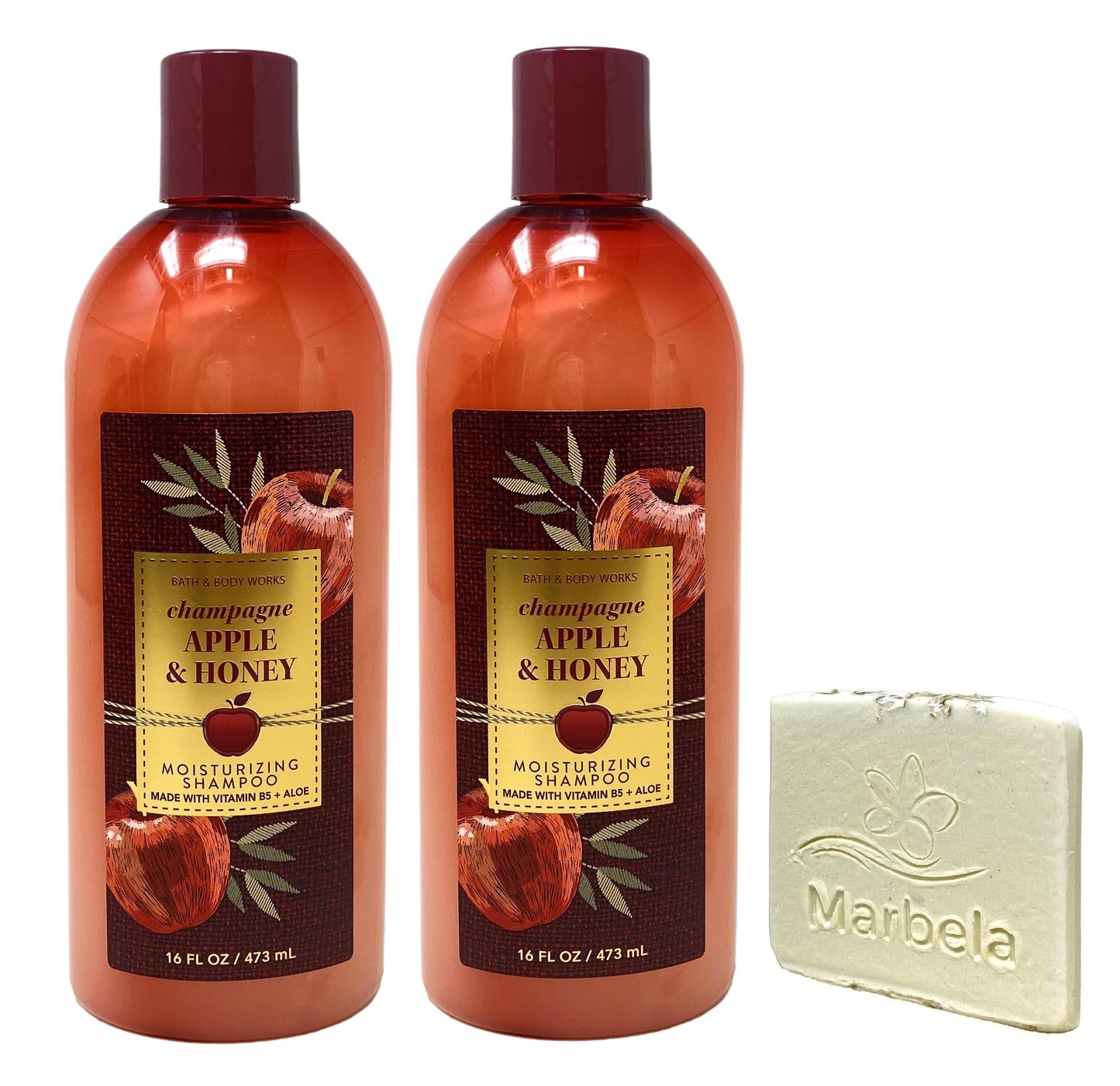 Bath & Body Works Champagne Apple & Honey 2 Pack Moisturizing Shampoo Bundle with a Natural Oats Sample Soap