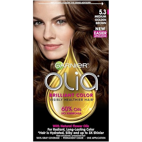 Garnier Olia Ammonia-Free Brilliant Color Oil-Rich Permanent Hair Color, 5.3 Medium Golden Brown (Pack of 1) Brown Hair Dye (Packaging May Vary)