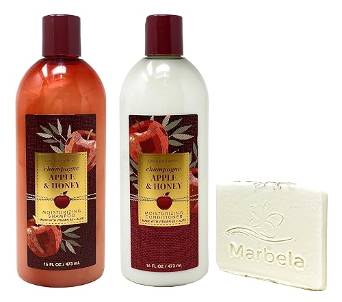 Bath & Body Works Champagne Apple & Honey Shampoo and Conditioner Bundle with a Natural Oats Sample Soap - Full Size