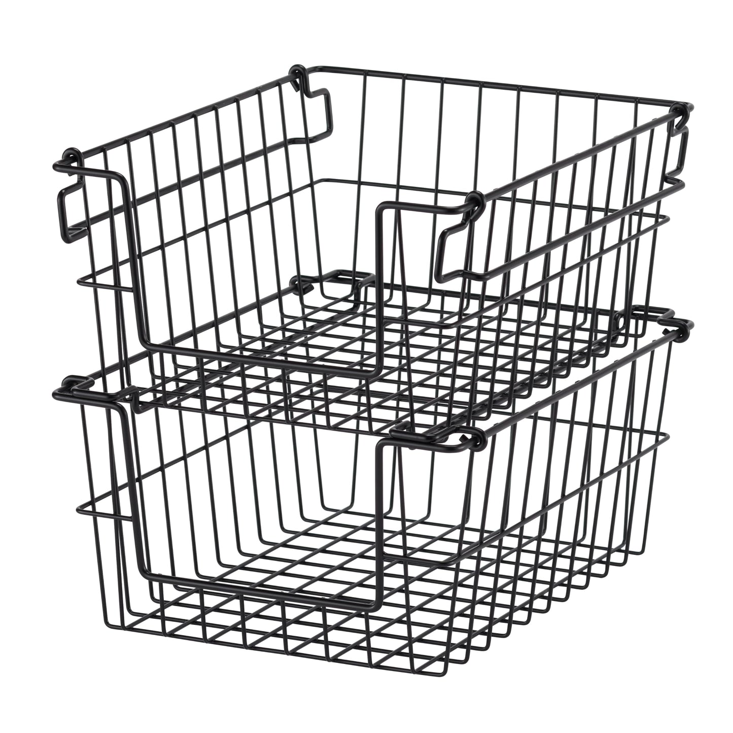 TRINITY 2-Pack Stackable Metal Wire Storage Baskets With Handles, Black, 11 Inches