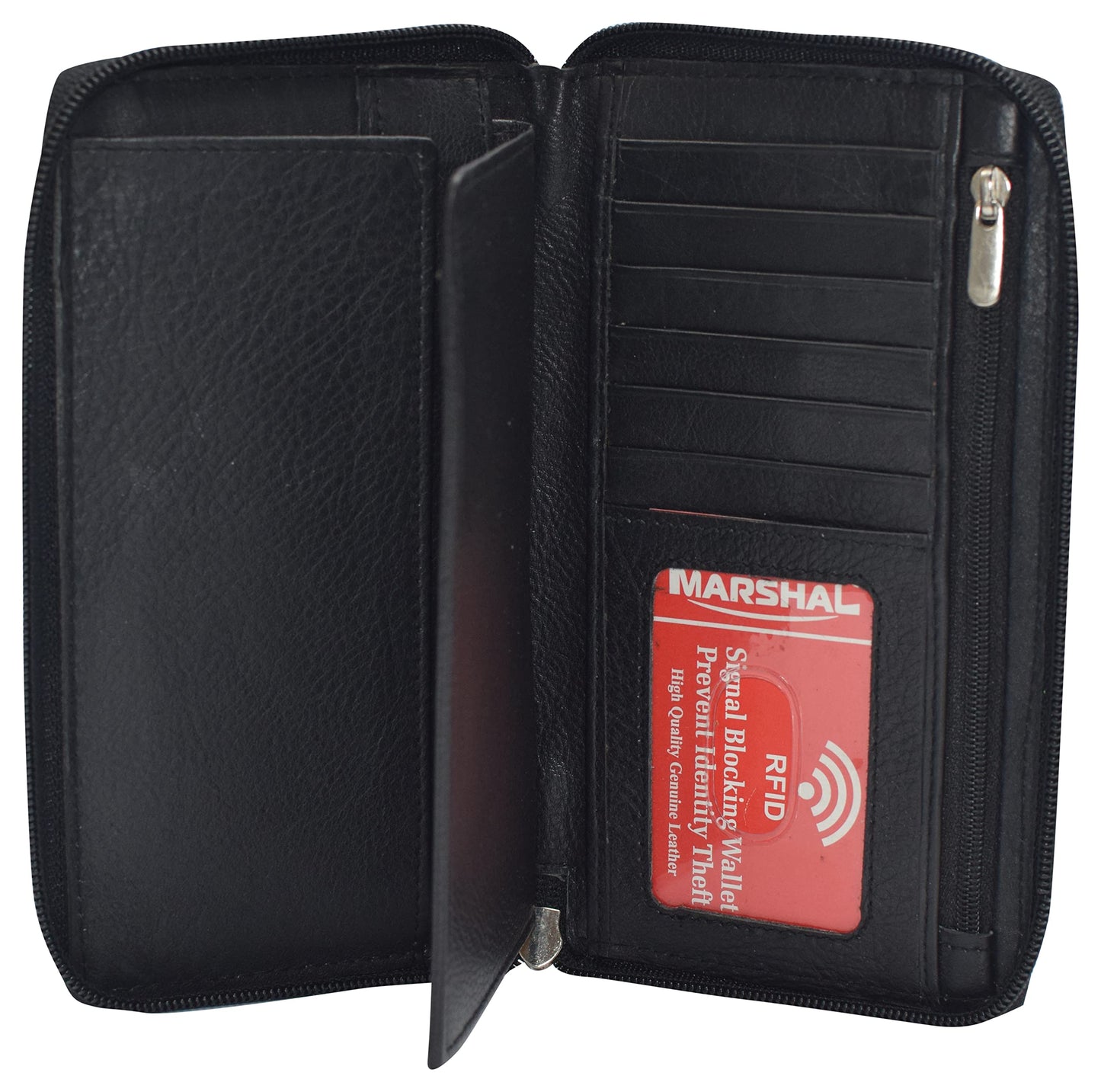 MARSHAL Genuine Leather Checkbook Cover Zippered (RFID Black)