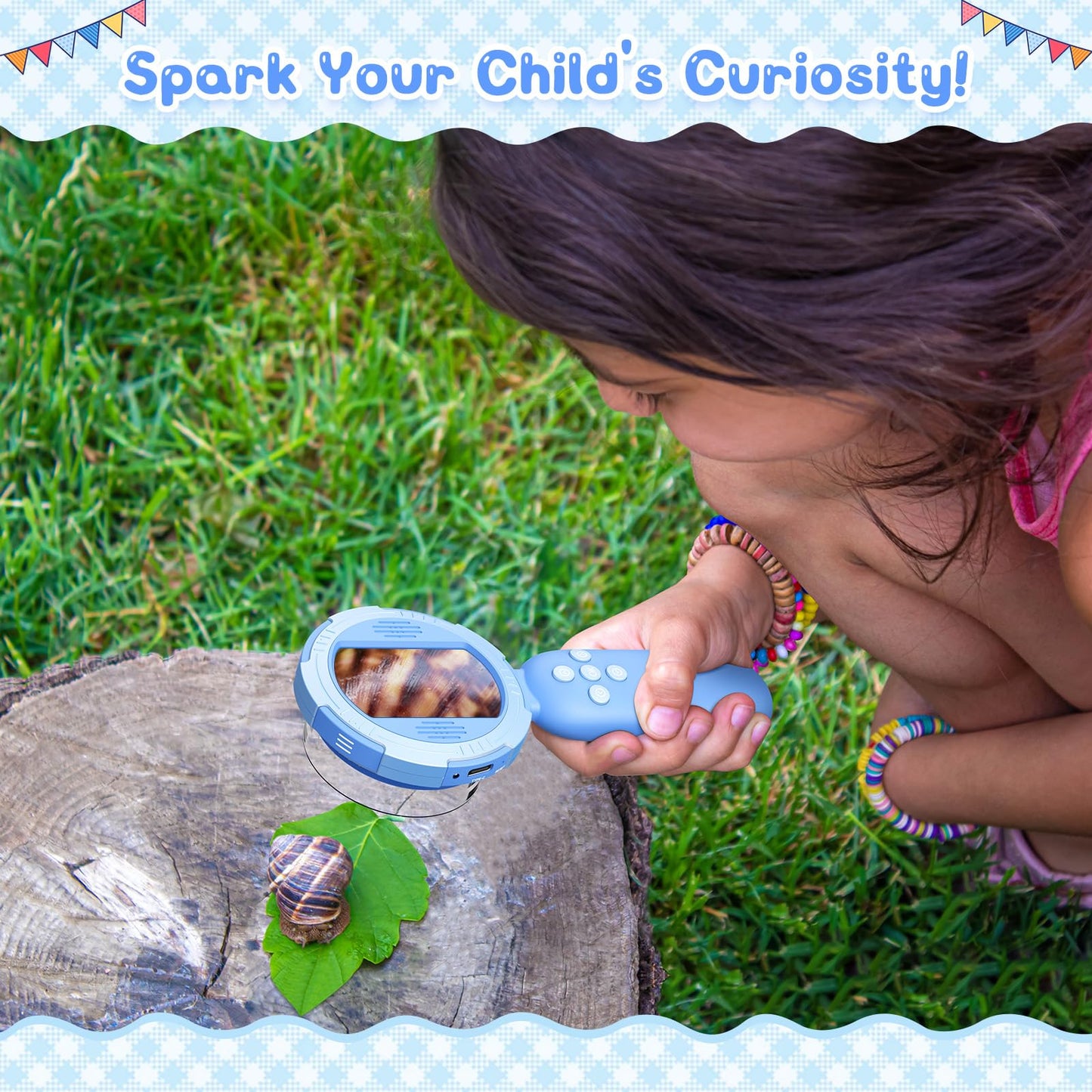 Hayve Kids Microscope – Mini Handheld Pocket Microscope with 2" IPS Screen & 8 LEDs, PC View, Educational Gift for Ages 3–8