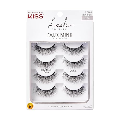 KISS Lash Couture Faux Mink False Eyelashes Multipack, ‘Little Black Dress’, 12mm, Multiple Lengths, Reusable, Cruelty Free, Vegan, Exclusive