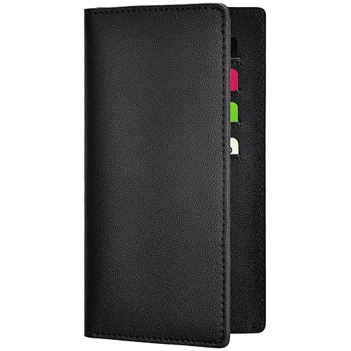 Black Checkbook Covers for Personal Duplicate Checks, Genuine Leather Checkbooks Register Cover Holder Wallets for Women & Men (Black)