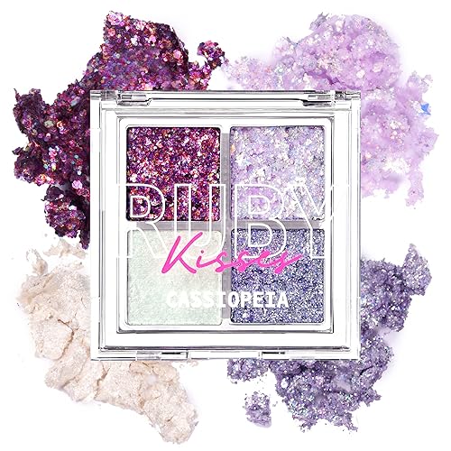 Ruby Kisses Glitter Gem Palette, 4 Shades Highly Pigmented Chunk Glitter, Buttery Texture, Long-Lasting Eye Makeup (Cassiopeia)