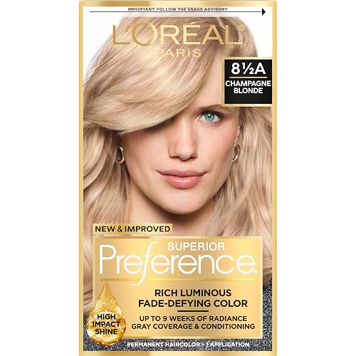 L'Oreal Paris Superior Preference Luminous Fade-Defying Permanent Hair Color, Hair Dye For Up to 9 Weeks of Radiance, Champagne Blonde 8.5A, 1 Hair