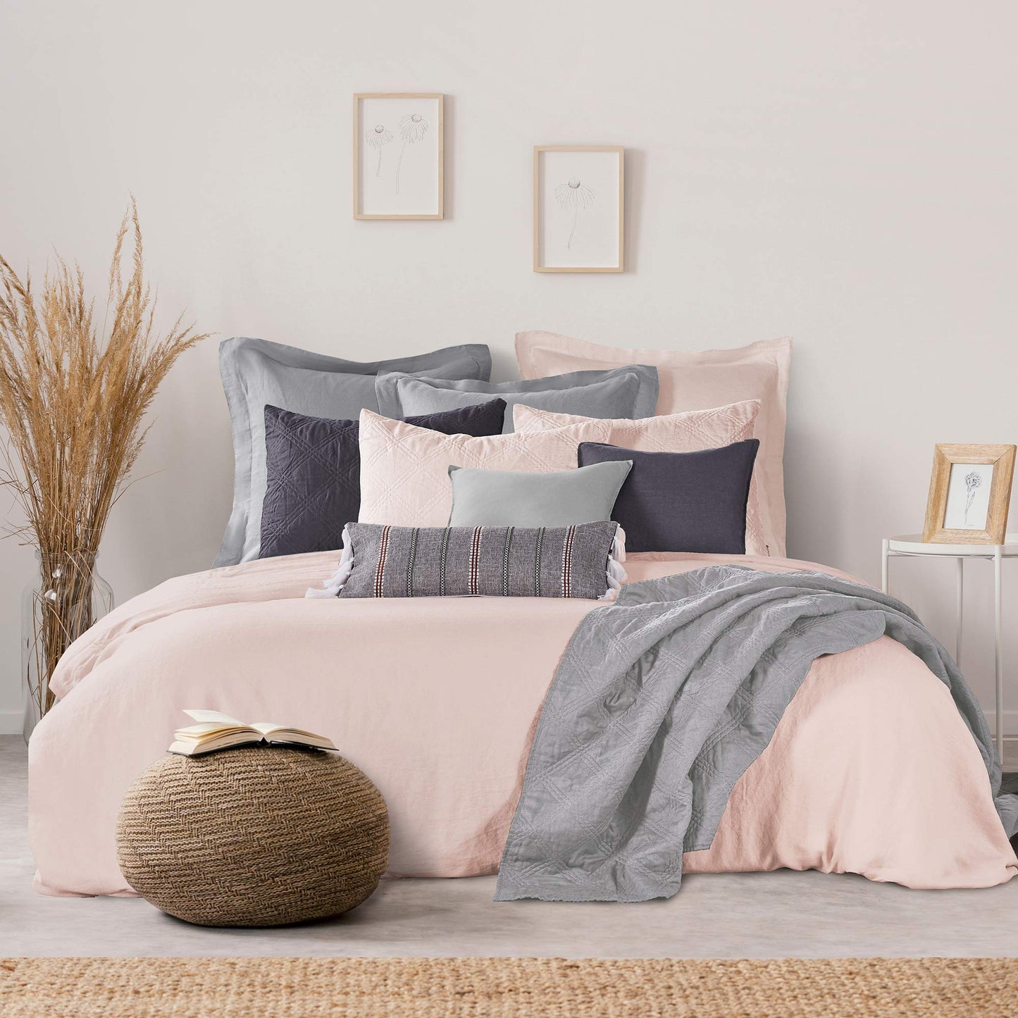 Levtex Home - 100% French Flax Linen - Euro Sham - French Flax Washed Linen - Blush - Sham Size (26x26in.), No Insert