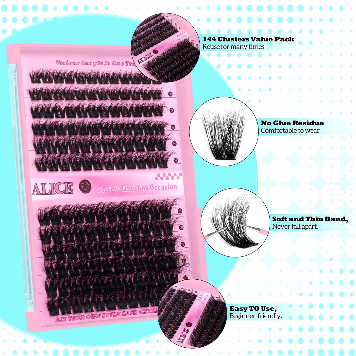 Lash Clusters DIY Lash Extensions 10-20MM Cluster Eyelashes 144pcs Wispy Volume Individual Lashes Eyelash Extensions DIY at Home by ALICE