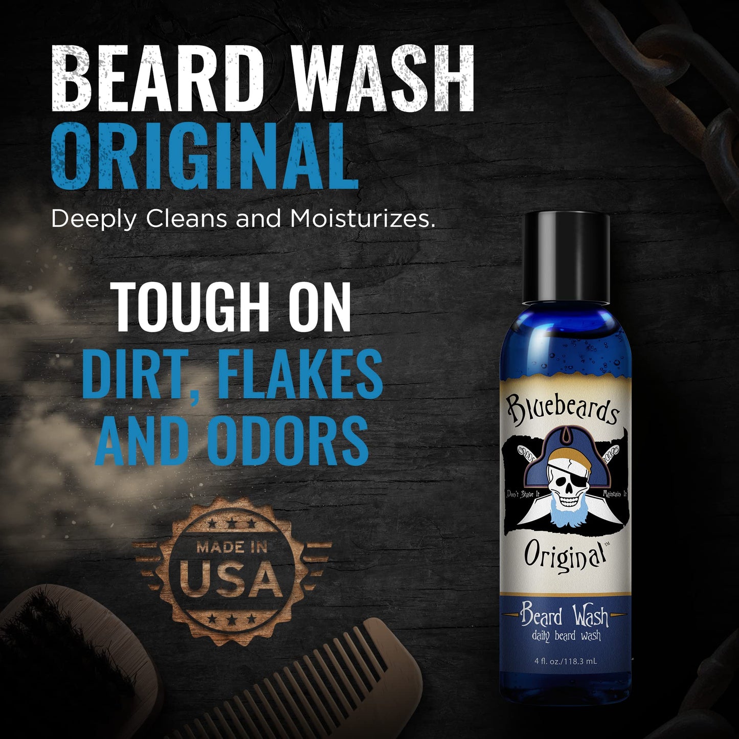 Beard Wash for Men - 4 oz Bluebeards Original Natural Beard Wash and Beard Moisturizer, Infused with Aloe & Lime - Deeply Cleans, Softens,