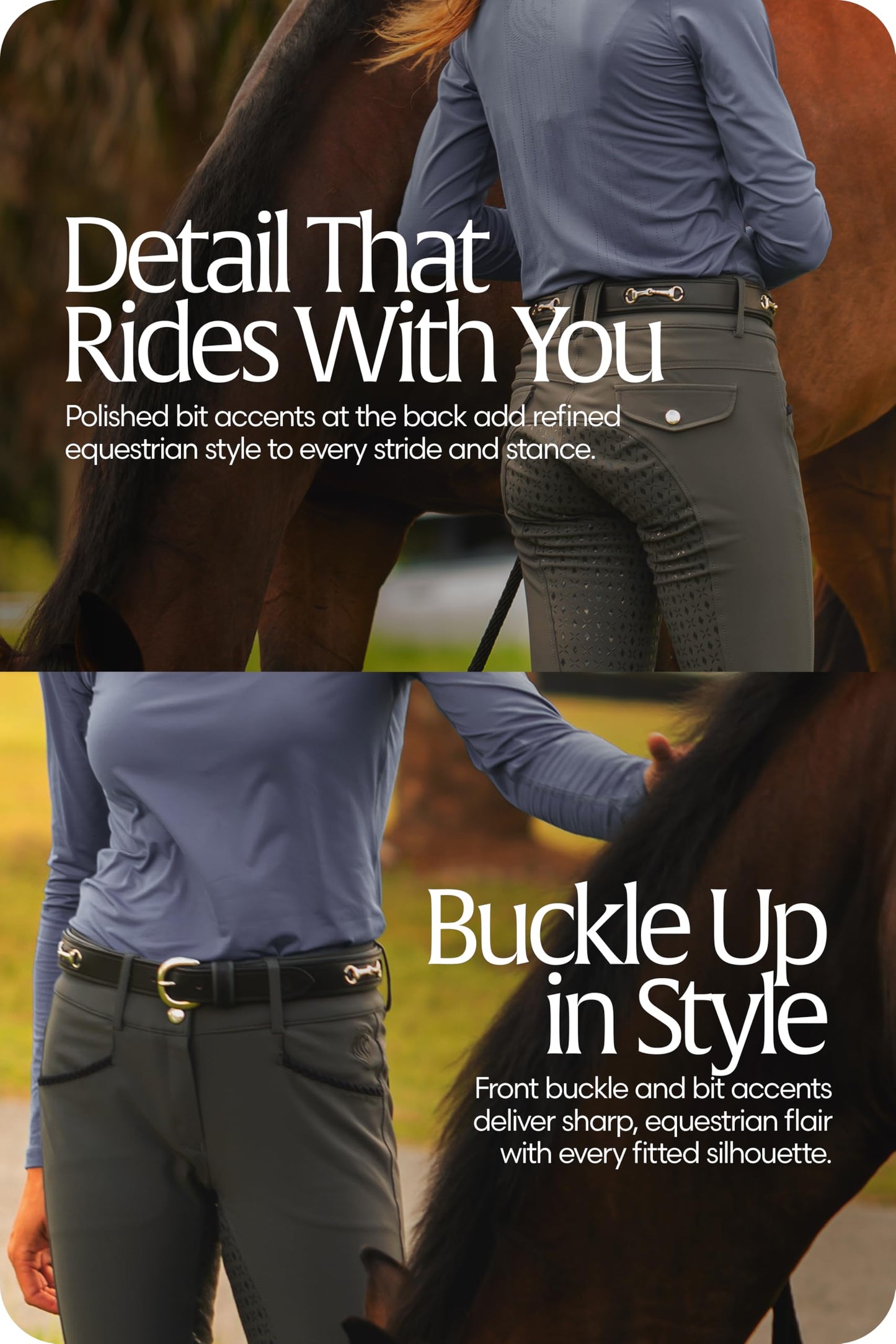 Equinavia Tirild Womens Leather Equestrian Horse Riding Belt with Bit Design - Black/Grey - M