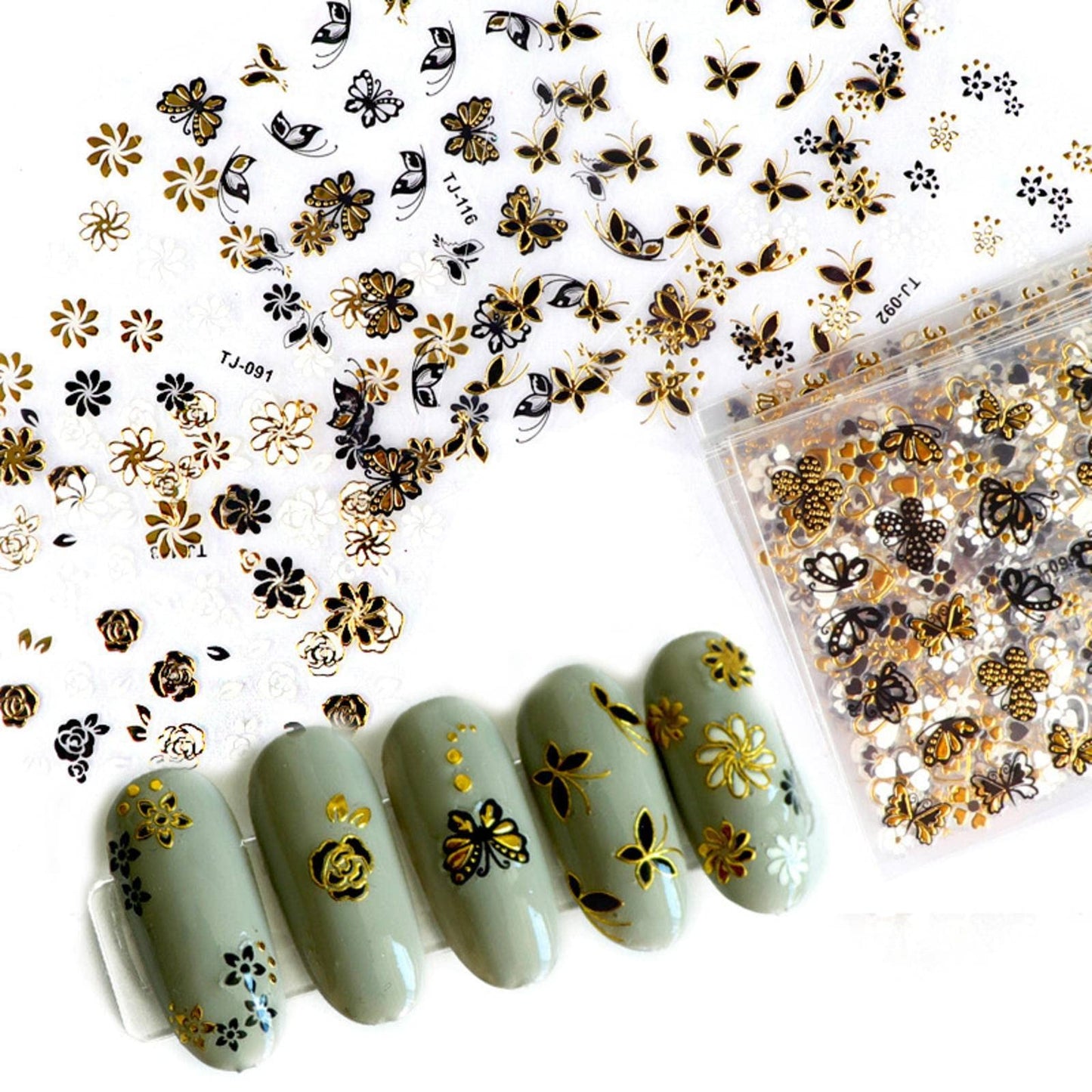 MBETA Gold Nail Art Sticker Decals 3D Exquisite Pattern Nail Art Bronzing Stickers Luxury Self-Adhesive Butterfly Flowers Valentine's Day Design DIY Beauty & Personal Care MBETA