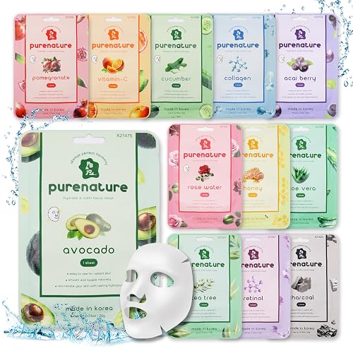 PB&Jay Purenature Hydrate and Calm Facial Mask - 12 Pack Acai Berry,Vita c,retinol and more, Made in Korea, Face Mask Skincare for Hydration, Skincare