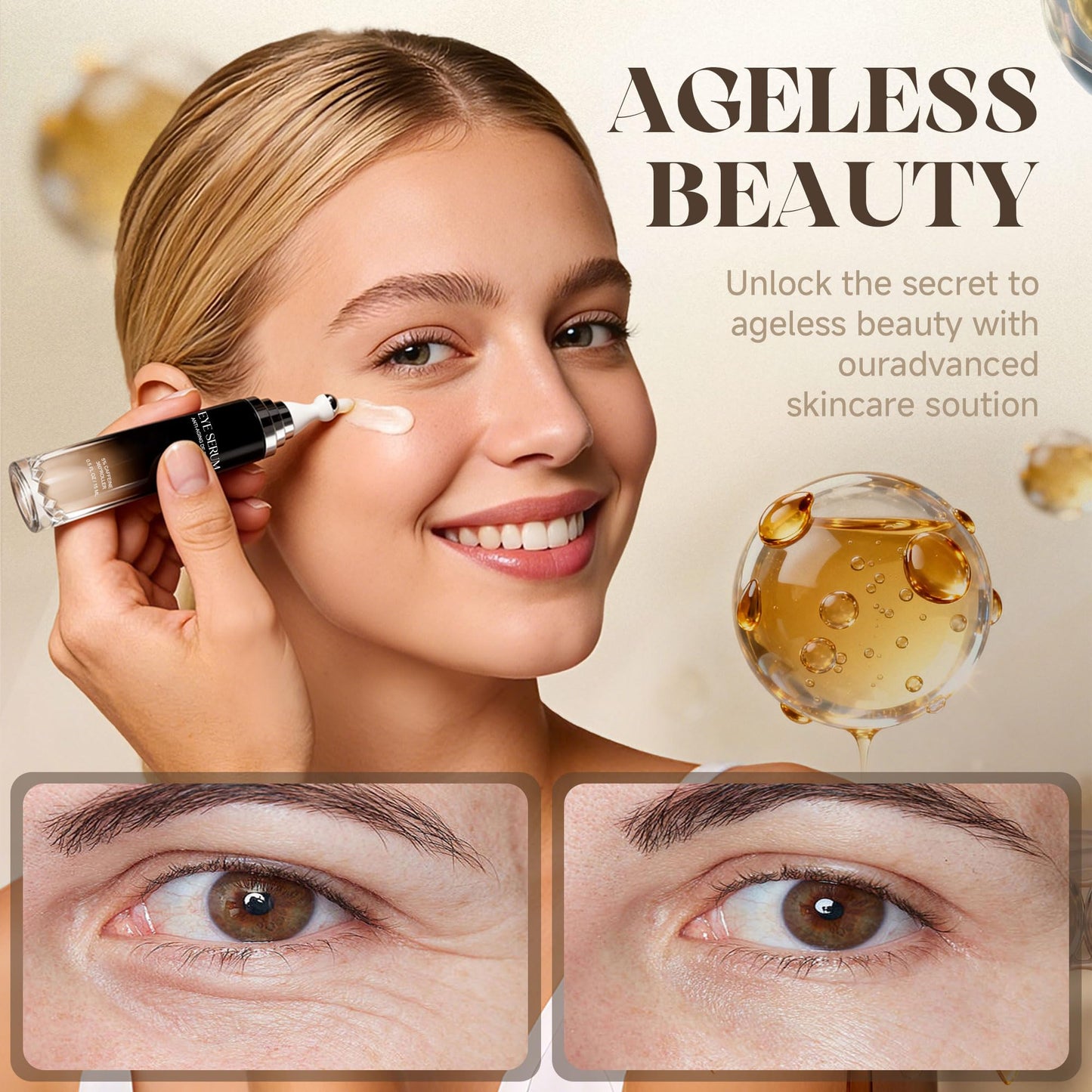 Eye Cream with 360° Roller, Anti-Aging Wrinkle Wrinkle, Caffeine Eye Serum Diminishes Dark Circles & Puffiness, Retinol Peptide Formula, 0.5 Fluid Beauty and Personal Care LAOBAI