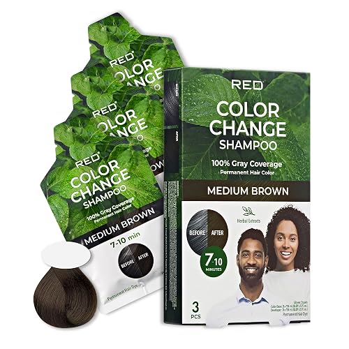 Red by Kiss Color Change Shampoo - Permanent Hair Color with 100% Gray Coverage, Quick 7-10 Minute Formula, No Tools Needed, Herbal Extracts, Includes