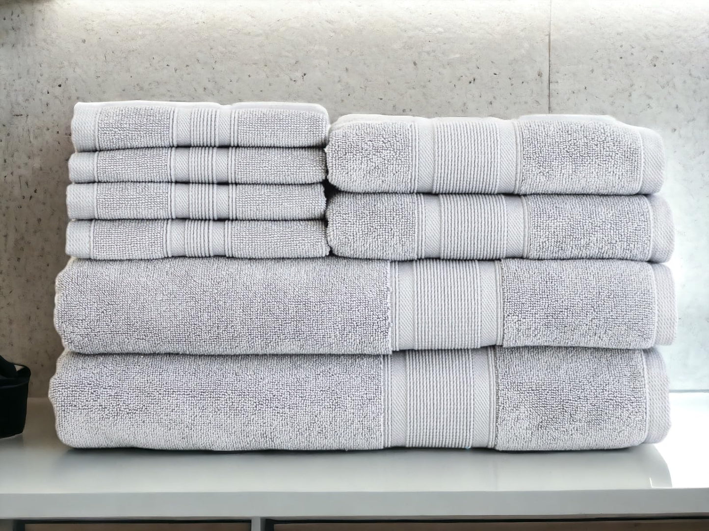 Luzia 8 Piece Bathroom Towel Set - 100% Turkish Cotton, Premium Quality - 2 Bath Towels 2 Hand Towels and 4 Washcloths (Light Grey)