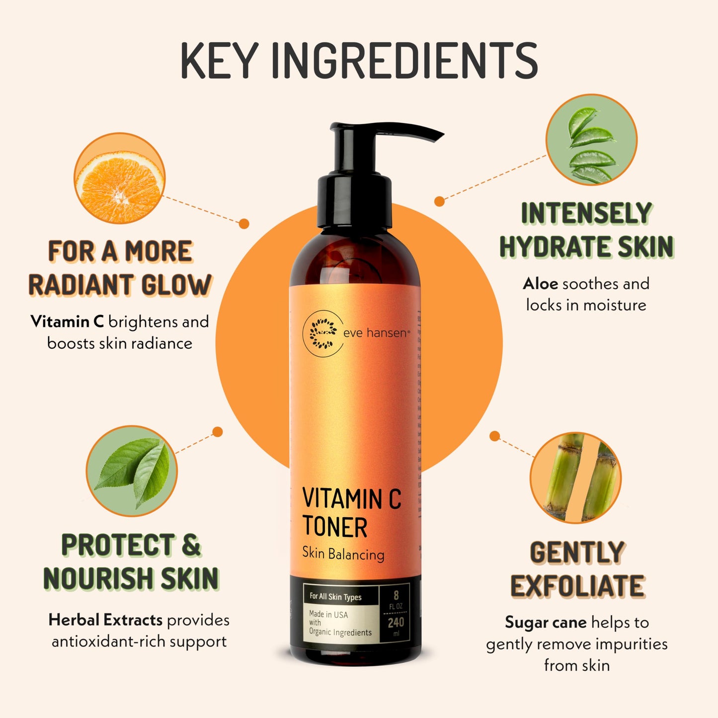 Eve Hansen Vitamin C Toner for face | 8 oz Hydrating Facial Toner Pore Minimizer with Anti Aging Aloe, Citric Acid & Tea Tree | Skin & Face Toner