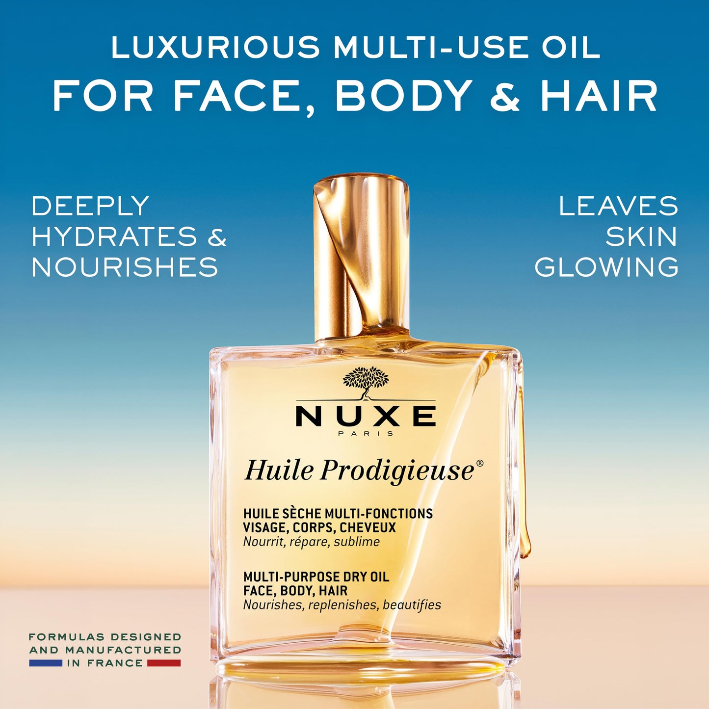 NUXE Huile Prodigieuse Multi-Purpose Dry Oil with 7 Botanical Oils for Radiant Glow and Hydration for Face, Body & Hair, 1.6 Fl Oz Beauty and Personal Care Nuxe